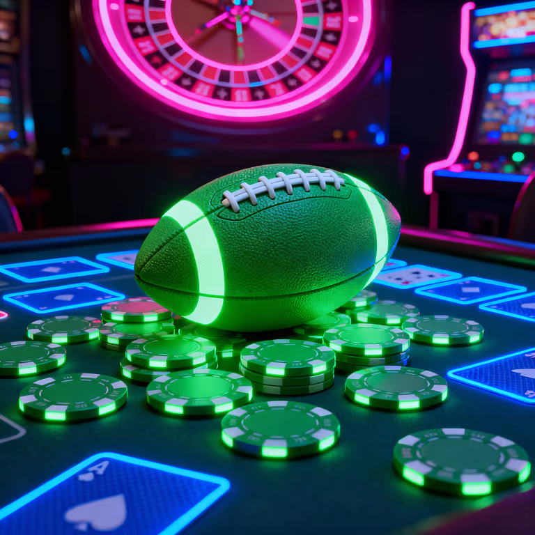 Rainbet Casino featuring a poker table stacked with chips and cards in a modern high-rise lounge overlooking the city skyline.