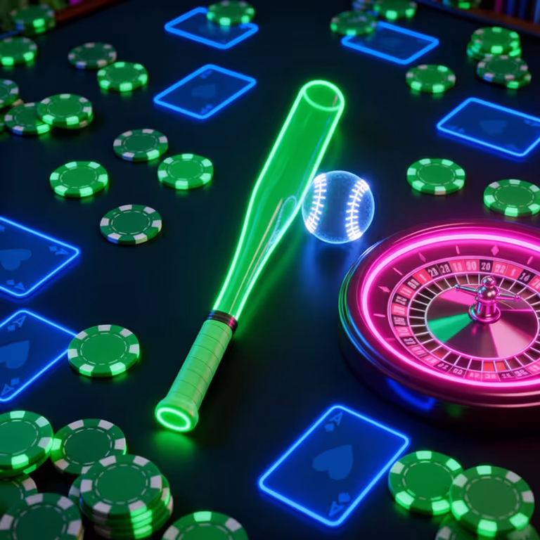 Rainbet Casino displaying poker chips stacked on a glowing green surface.